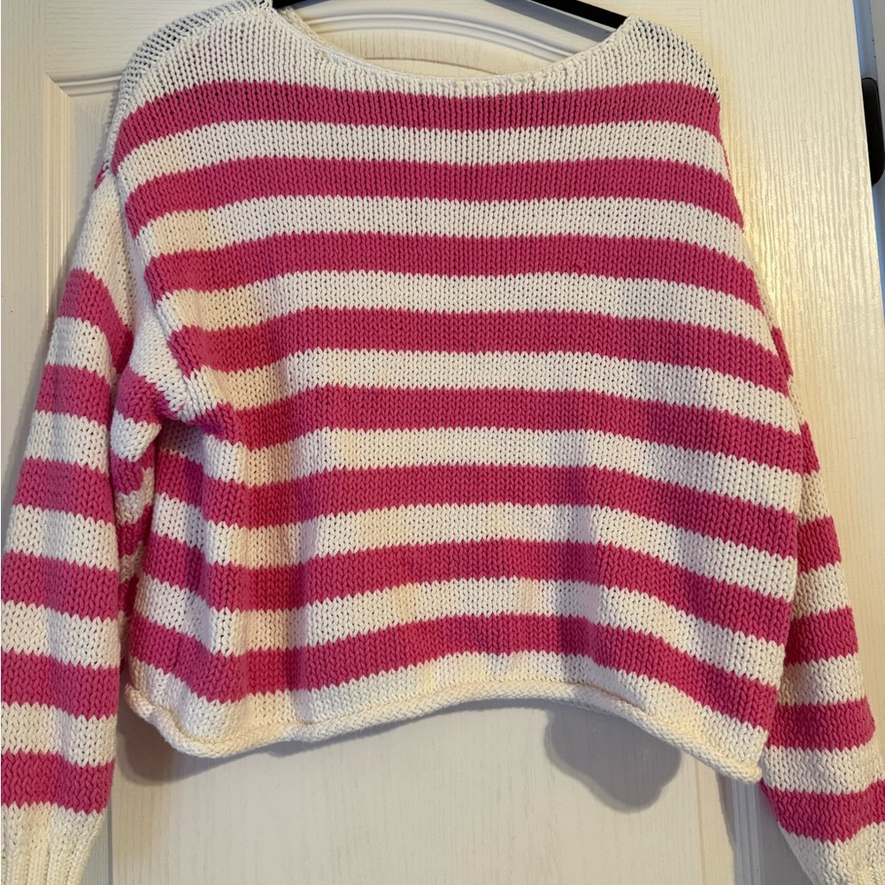 Aerie Pink and White Striped Sweater